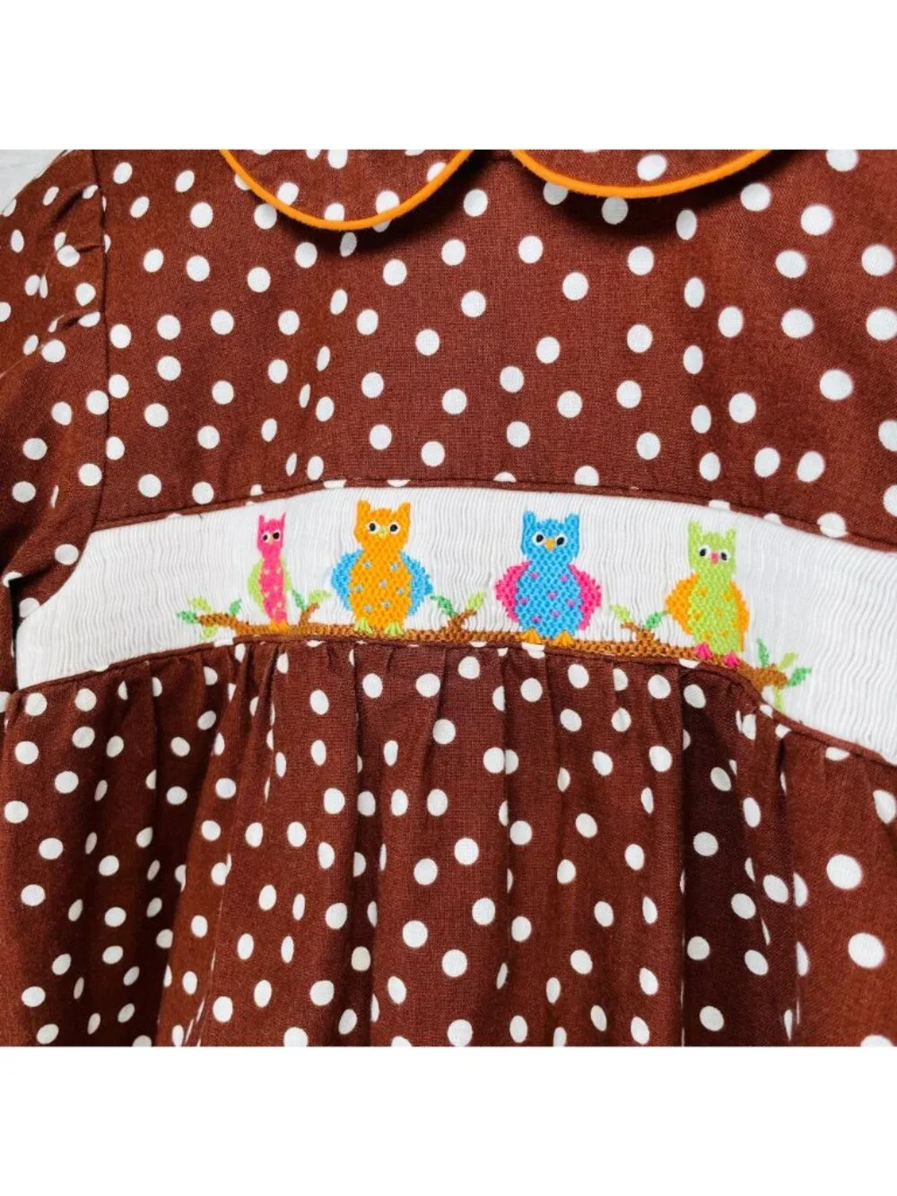 Girls Owl Embroidered Long Sleeve Smocked + Ruffle Pants Matching Outfit Set 5